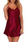 Vlazom Nuisette Femme Sexy Chemise de Nuit Satin col en V Robe de Nuit Courte Bretelles Reglables，Bordeaux，M