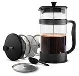 KICHLY 350ml Cafetiere 2 Cups French Press Coffee Maker, Coffee Press and Tea Maker with Triple Filters, Heat Resistant Borosilicate Glass Caffettiere with Steel Plunger - 12Oz Black