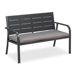 Relaxdays Banc de Jardin avec Coussin, Aspect Bois, HxLxP : env. 78 x 118 x 66 cm, 2 Places, Stable, en Plastique, Gris