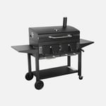 Barbecue Grill charbon de bois - Bernard XL Noir - Avec récupérateur de cendres. aérateurs. bac charbon ajustable et tablettes