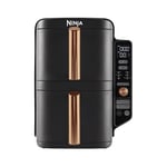 Ninja Double Stack XL Air Fryer, Vertical Dual Drawer Air Fryer with 4 cooking levels, 2 Drawers & 2 Racks, Space Saving Design, 9.5L Capacity, 6 Functions, 8 Portions, Tongs, Black/Copper SL400UKCP