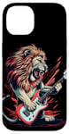 Coque pour iPhone 14 Costume de lion à bascule avec guitare électrique