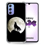 Cokitec Coque Renforcée en Verre Trempé pour Samsung Galaxy A34 5G Animal Loup Noir