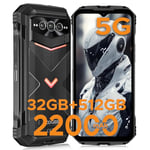 DOOGEE V MAX Pro Rugged Smartphone 5G, 22000mAh/33W, 512GB/TF 2TB, Android 14 Rugged Phone, 6.58” 120Hz FHD+, 108MP+20MP Night Vision, 5G Dual SIM Waterproof Phone, Face/Fingerprint Unlock/NFC, Black