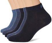 Puma Unisex Quarter Plain Socks (5 Pack), Denim Blue, 2.5-5 UK