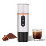 COTGCO Machine à Cafe Portable pour Voyage: Machine Expresso Portable pour Voiture et Camping - Chauffage Rapide - Café à Tout Moment - Compatibilité Capsules Nesspreso - Blanc-