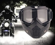 Moottoripyörän suojalasien maski irrotettavalla maskilla, Motocross Mask moottoripyörille irrotettavilla suojalaseilla ja suusuodatin vintage-kypärille (musta kehys, harmaat linssit)