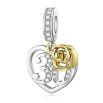 Sterling Silver 30th Charm Gold Rose for Pandora 30 Charm Birthday Gift