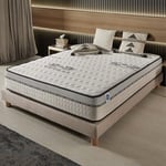 Matelas 180x200 cm - Visco-Carbone - Matelas Ressorts Ensachés Hybrid, Mousse mémoire hr, Blue Latex, Équilibré, Réversible, Très épais 30 cm