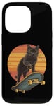 Coque pour iPhone 13 Pro Skateboard Chat Rétro Coucher de Soleil - Drôle Cool Vintage