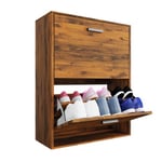 CASABEL Meuble de Rangement a Chaussure 12 Paires - Armoire Etagere Grande Capacité pour Entree, Couloir - L60xP24xH80 cm - Portes et Cadre Bois Vintage