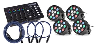 4x Spot Lumiere LED Effet DJ Set Controleur 4 Canales DMX Cables XLR Fete Party