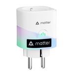 Meross Matter Prise Connectée (Type F), 16A Prise WiFi Compatible avec Apple Home, Alexa et Google Home, Prise avec Mesure de Consommation d'Énergie pour Panneau Solaire Photovoltaïque