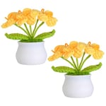 JUSTOYOU Mini pot de fleurs artificielles au crochet, mini pot de fleurs tricoté, fait à la main pour la maison, le bureau, la table, cadeau pour elle (2, fleur jaune)