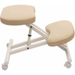 Tabouret chaise ergonomique siège assis genoux sur roulettes réglable synthétique crème