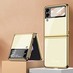 COQUE Galaxy Z Flip 3 5G,étui pour téléphone Portable Ultra Mince en Verre 9H Peinte Brillante,Housse de téléphone Pliable pour Samsung Galaxy Z Flip 3 5G-Champagne Clair de Lune