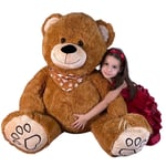 Géant Ours 140cm Marron Avec Bandana Peluche en Souple Big Taille XXXL