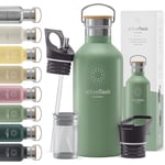 Gourde Inox Isotherme ACTIVE FLASK 1l/500ml sans BPA + Paille (3 Bouchons) | Bouteille d’eau Acier Inoxydable Isolée, Thermos Réutilisable | Camping Velo Sport Running Randonnée Enfant, Café The