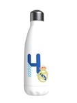 CYP BRAND Real Madrid Bouteille d'eau en acier inoxydable, fermeture hermétique, lettre H bleue, 550 ml, Blanc