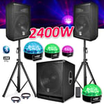 PACK SONO COMPLET BMS1812 USB/Bluetooth 2400W Sub 18" + 2 Enceintes 12" + Pieds + Câbles + Tél + 4 SIXMAGIC