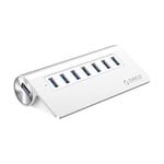 ORICO Mini Hub USB 3.0 en Aluminium, 7 Ports - Haut Débit, avec 12V 2,5A Adaptateur d'alimentation - Haute Vitesse, pour Ordinateurs de Bureau, Ordinateur Portable, Ultrabook, MacBook, iMac