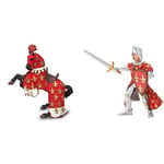 Papo-Lot de 2 Figurines - Collection Médieval - Fantastique - Prince Philippe Rouge + Cheval du Prince Philippe Rouge