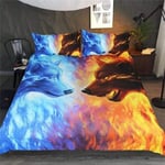 Parure de lit 3D pour 1/2 personne, Parure de lit Animal Ice and Fire Wolf Microfibre 3 pièces Housses de couette + 2 taies d'oreiller