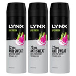 Lynx Anti-Perspirant Epic Fresh 72-Hour Sweat & Odour Protection Deodorant Spray for Men with Unique Scent of Grapefruit and Tropical Pineapple, 200ml Pack of 3