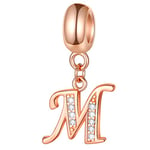 Rose Gold Letter M Charms fits Pandora Bracelet, Initial M Alphabet Beads, 925 Sterling Silver Letra Dangle CZ Necklace Pendant, Mom Birthday Gift for First Mothers Day/Mama/Best Mum/Mummy