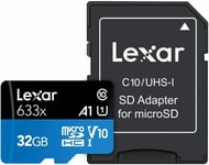 Lexar High-Performance 633x UHS-I microSDHC, 32 GB, Class 10, U1, V10, A1, 100 MB