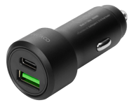 DELTACO – USB-autolaturi, 1x USB-C, PD 20 W, 1x USB-A, 18 W, 38W, musta (USBC-CAR122)