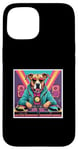 Coque pour iPhone 15 Tourne-disque DJ musique chien mixage vinyles fête graphique