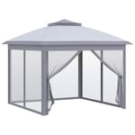 Tonnelle 3 x 3 m Trädgård Gazebo Pop-up Fällbart tält Dubbeltak 4 Avtagbara Myggnät + Bärväska Oxford Tyg Metallgrå