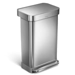 simplehuman CW2024 poubelle rectangulaire à pédale, avec réserve à sacs, poubelle de cuisine, acier inoxydable brossé, 45 litres