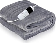 Electric Heated Throw Blanket Double Grey Home Fleece Comfort Control Warmer