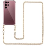 Pnakqil Collier Coque pour Samsung Galaxy S22 Ultra 5G avec Cordon, Silicone Transparent Housse avec Chaine Laniere en Corde Étui pour Samsung S22 Ultra 5G 6.8 Pouces, Or Métal Chaîne