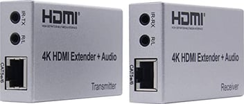 KRUP s.r.o. PremiumCord HDMI Extender Jusqu'à 100 m sur Cat5e/6, Résolution 4K @ 30Hz, Full HD 1080p @ 60Hz, HDCP, Boîtier en Métal, Couleur Grise