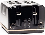 Haden Salcombe Black Toaster 4 Slice - Dual Browning Control, Retro Design, Wid