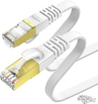 Cable Ethernet 20m Cat 7 Plat, Cable RJ45 20m, Connecteurs Plaqués Or - Cable Réseau LAN 20m Haut Débit 10 Gb/s - 600 MHz - Blanc