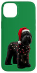 Coque pour iPhone 14 Plus Chapeau de Père Noël Terrier Russe Noir Lumières de Noël Propriétaire Chien