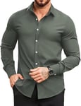 COOFANDY Chemise à manches longues pour homme - Boutonnée - Infroissable - Décontractée - Coupe droite - Couleur unie, vert, L