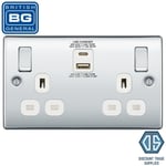 BG NPC22UAC30W Polished Chrome Double Socket with USB 30W Type A & Type C USB