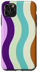 Coque pour iPhone 11 Pro Max Rose, violet, turquoise à rayures ondulées, rétro années 70, esthétique