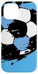 Coque pour iPhone 14 Maillot de football bleu clair et blanc avec ballon de football