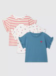 John Lewis Kids' Stripe/Flower/Heart Ruffle Sleeve T-Shirts, Pack of 3, Multi