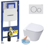 Pack wc Bati-support Geberit Cuvette sat Infinitio sans bride + Abattant soft close + Plaque blanc/chrome mat (GebInfinitio-J)