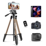 UBeesize Trépied pour appareil photo, 163 cm, portable, avec télécommande et support de téléphone, trépied photo en aluminium pour enregistrement vidéo, streaming en direct, compatible avec téléphone