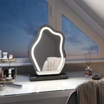 EMKE Miroir Lumineux de Maquillage 43.2x30cm, Asymétrique, Noir, Miroir LED Maquillage avec Interrupteur Tactile, Fonction mémoire, Base Amovible et Support réglable, Lumière 3000K/4000K/6500K