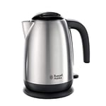 Russell Hobbs Brushed Stainless Steel & Black Electric 1.7L Cordless Kettle with black handle (Fast Boil 3KW, Removable washable anti-scale filter, Pull off lid, Perfect pour spout) 23910