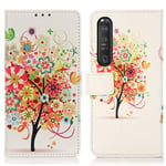 Sony Xperia 1 III - Läderfodral / plånboksfodral - Printet design - Färgrik Blommaret Träd